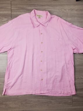 Tommy Bahama 100% Silk Pink Camp Shirt Mens XXL Button Front Hawaiian